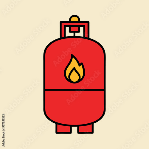 Red propane tank stylized flame icon minimalist  