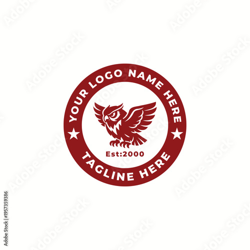 Circular Owl Badge Logo Design in Red for Vintage Brand Identity Vector