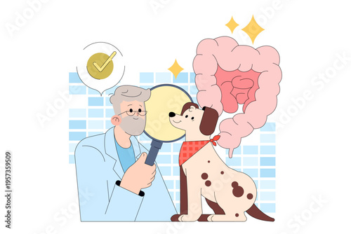 Vet Examining Dog's Digestive System Vector Illustration