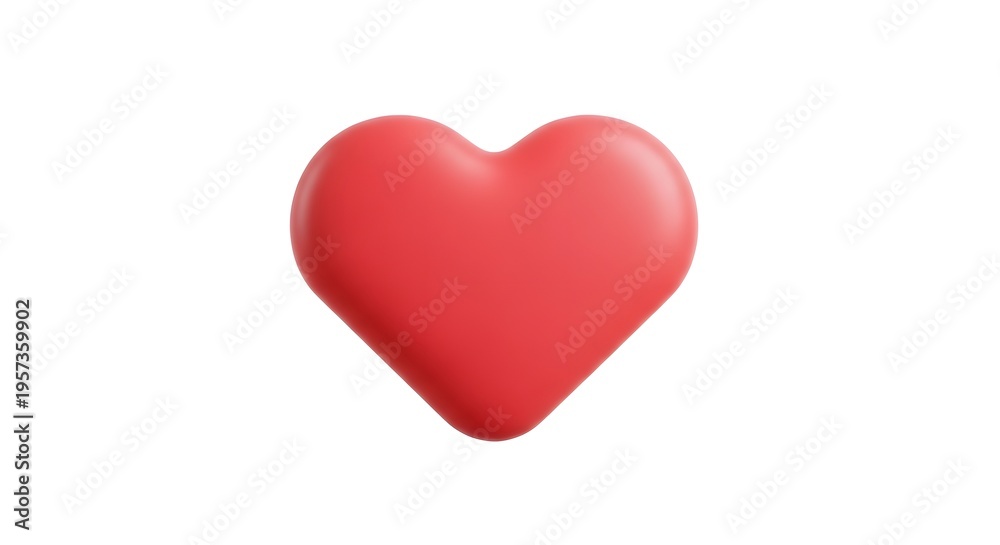 Fototapeta premium A 3D render of a vibrant red heart shape, symbolizing love and emotion, isolated on a clean white background for versatile use