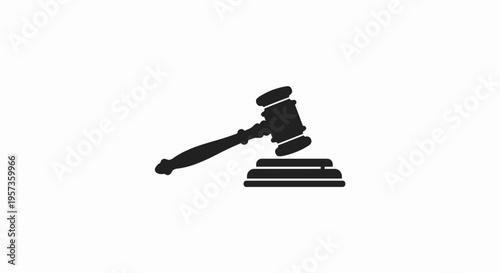Professional black gavel silhouette and sounding block isolated on white background for legal, auction, and justice concepts.