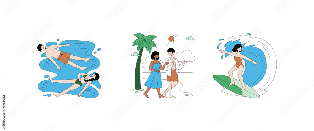 Fototapeta premium Beach Relaxation and Surfing Vector Illustration