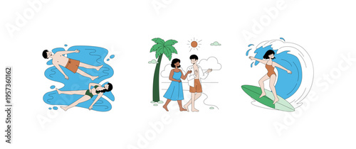 Beach Relaxation and Surfing Vector Illustration