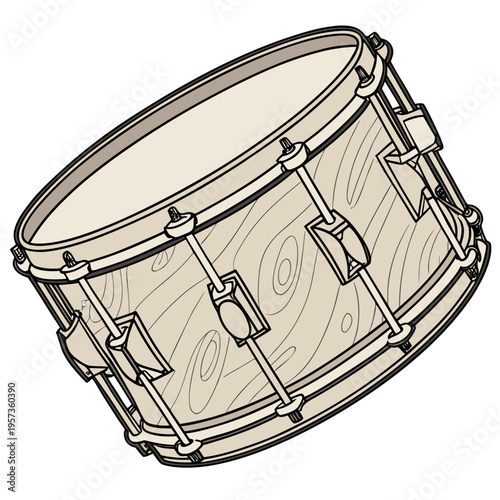 Beige snare drum with metal hardware