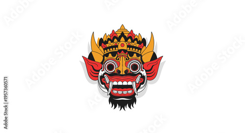 Indonesian Barong Mask Traditional Balinese Spirit Illustration Flat Vector Design Element