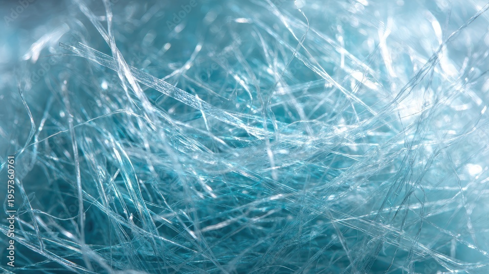 Fototapeta premium Close-Up View of Delicate Blue Fibers Entwined in a Random Pattern, Conveying Textural Depth and Visual Interest in Textile and Material Design