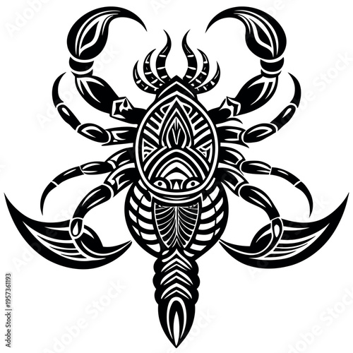 Scorpion tattoo design tribal style bold black 