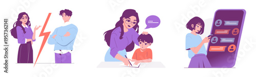 Relationship Conflict and Education Support Vector Illustration