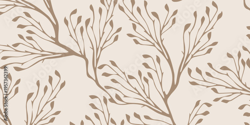 Seamless Pattern with Delicate Botanical Branches and Leaves.