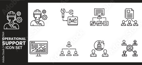 Operational Support and Industrial Technical Maintenance Icon Set