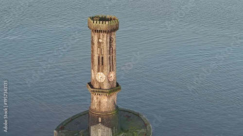 LIVERPOOL, MERSEYSIDE, ENGLAND - MARCH 18, 2026: Victoria Tower, known as the Dockers Clock, stands at Salisbury Dock, slow orbit