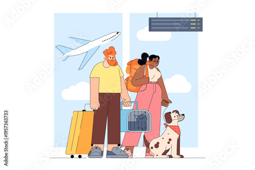 Travelers with Pets Waiting at Airport Terminal