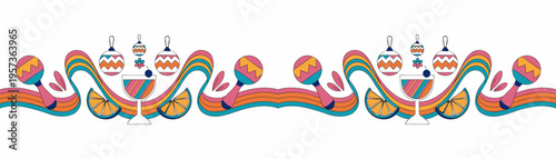 Decorative pattern with colorful ornaments and festive symbols  