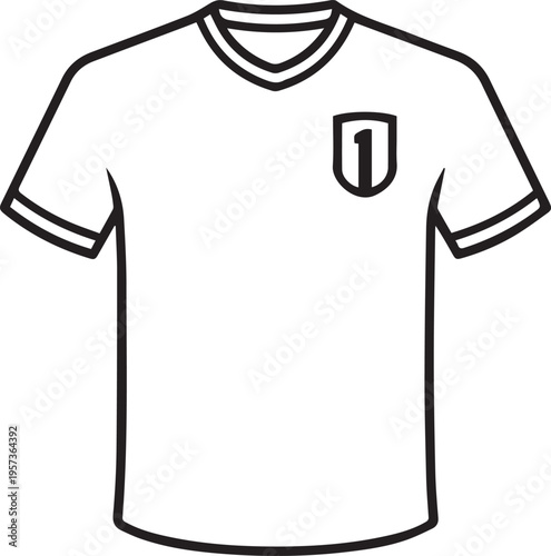A crisp, clean graphic of a classic football shirt, presented in a minimalist, black-and-white style.