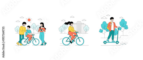 Family Outdoor Activities Vector Illustration