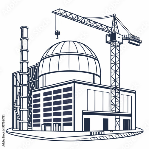 Nuclear power plant with a construction crane building