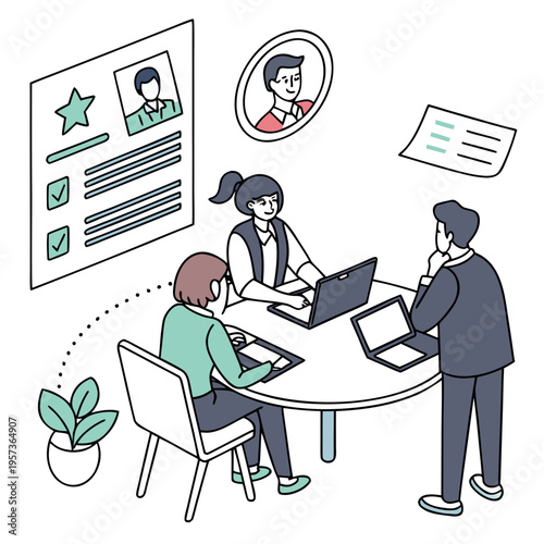 People sitting around a table with laptops and papers