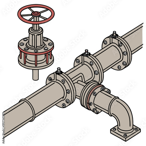 Industrial pipeline with valve and flange connections