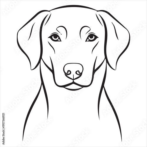 A stylized black and white line drawing of a loyal and attentive dog's face
