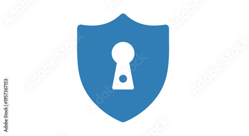 Blue Shield Icon with Keyhole Symbol, Security and Protection Concept