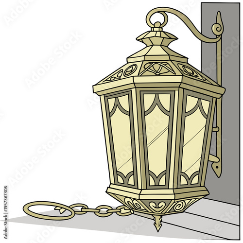 Gold lantern on a wall decorative hanging