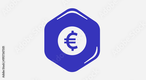 Blue Hexagon Icon With Euro Symbol Inside Circle, Financial Symbol
