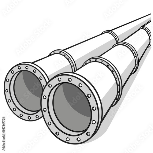 Two metal pipes with flanges and bolts industrial pipes