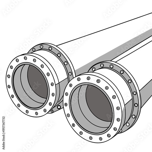 Two large metal pipes with flanges and bolts industrial pipes