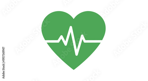 Green Heart with Heartbeat Line - Health and Wellness Icon