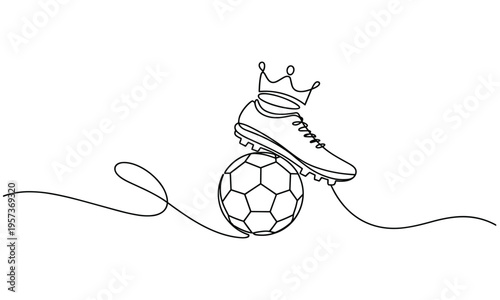 Soccer boot and ball with crown football world cup concept 