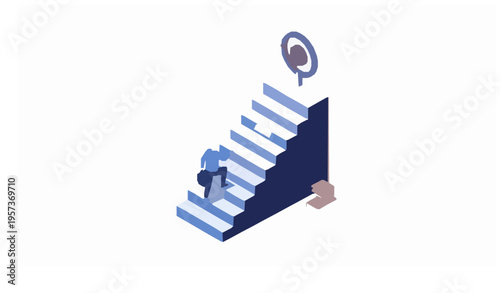Isometric career growth stairs concept with upward success path abstract vector design