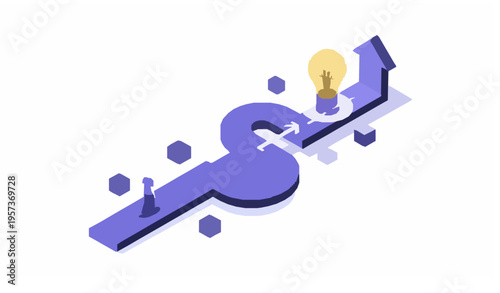 Isometric path to success with light bulb goal abstract career growth vector illustration