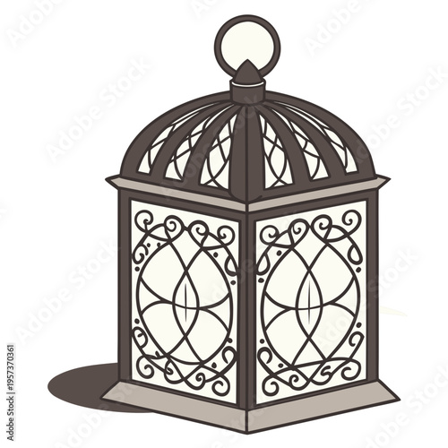 Brown and white lantern with intricate metalwork