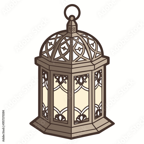 Brown and Beige Lantern with Handle decorative