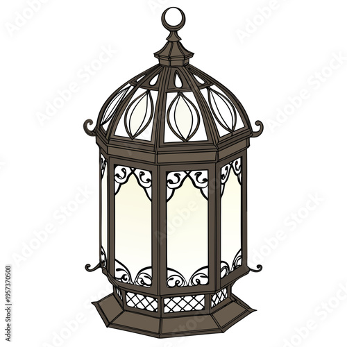 Brown lantern with dome and scrollwork decorative lantern