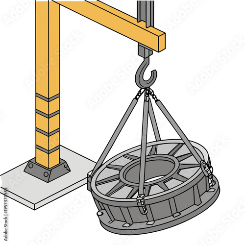 Industrial crane lifting heavy equipment construction