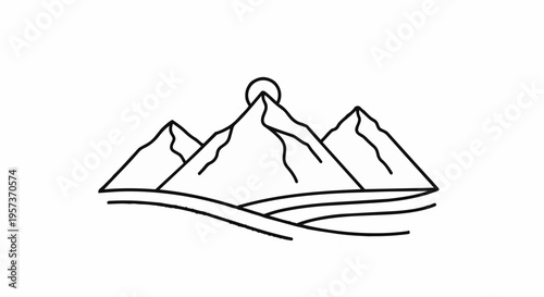 Mountain range landscape with sun.