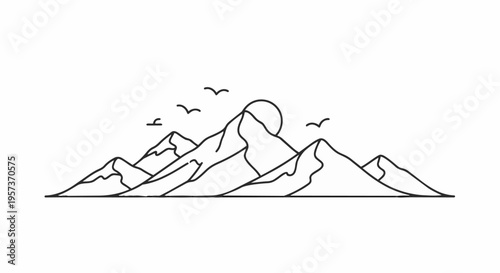 Mountain range landscape with sun.