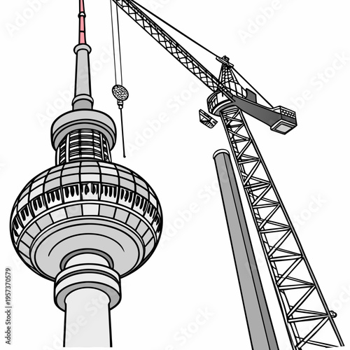 Gray and black of a tower with a construction crane