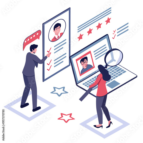 People reviewing profiles on large screens laptop