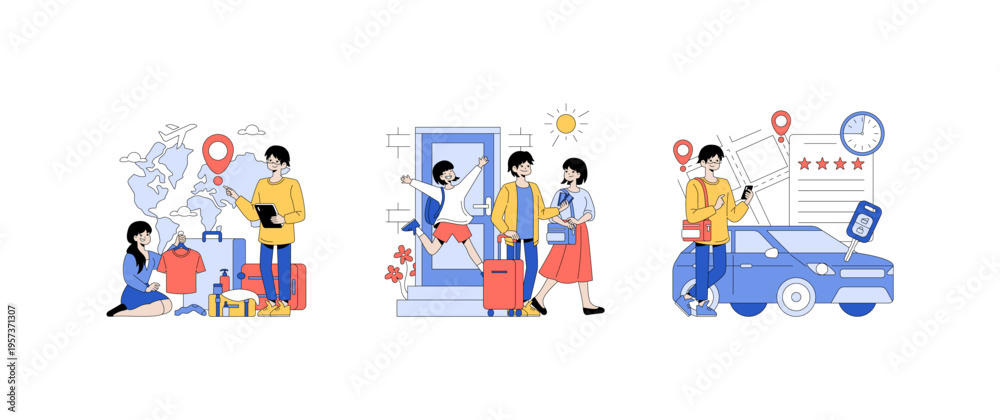 Fototapeta premium Family Preparing for Travel Adventure Vector Illustration