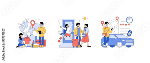 Family Preparing for Travel Adventure Vector Illustration