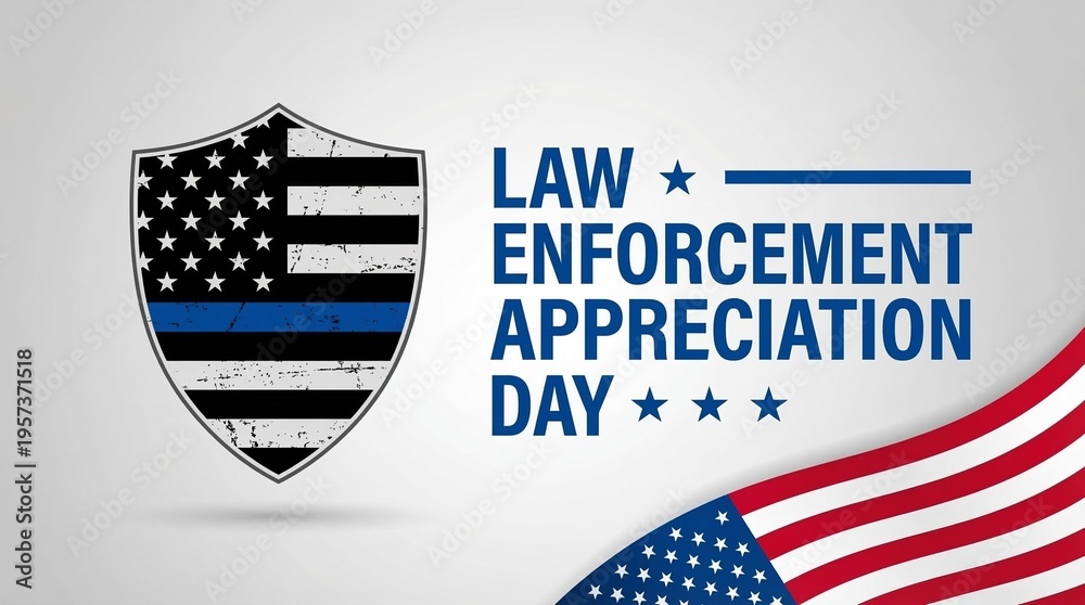 Obraz premium Commemorative graphic design celebrating law enforcement appreciation day with thin blue line badge icon.