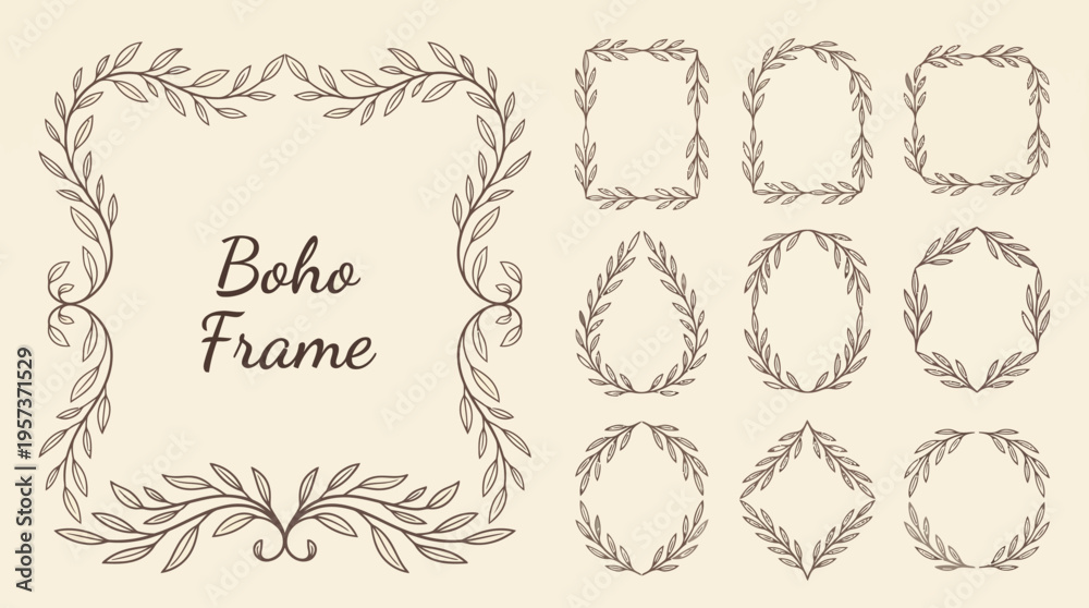 Obraz premium Boho Frame Collection: ornate beige wreaths and vintage borders for invitations, scrapbooking, and stylish design projects