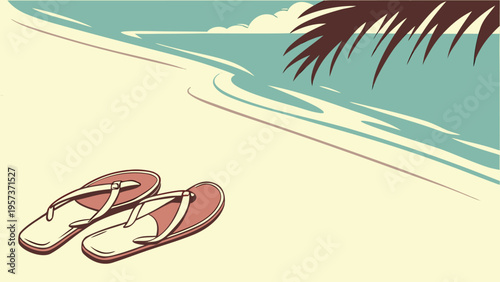 Vector illustration of flip flops on a beach