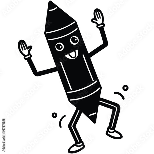 A happy anthropomorphic crayon character waving hello with a friendly expression in a playful style Vector, illustration