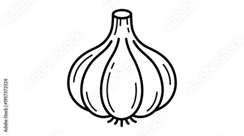Simple Black and White Outline of Garlic Bulb