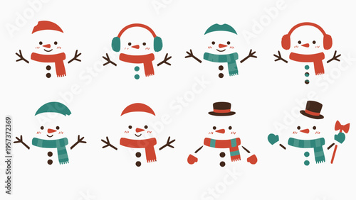 Snowman heads wear different colorful winter.
