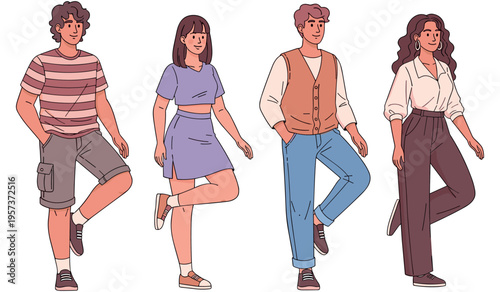 Illustration of diverse young adults in casual apparel