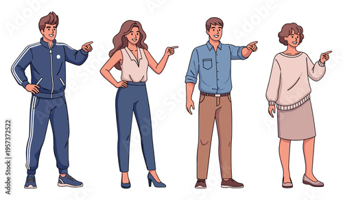 Diverse group of young adults pointing and smiling